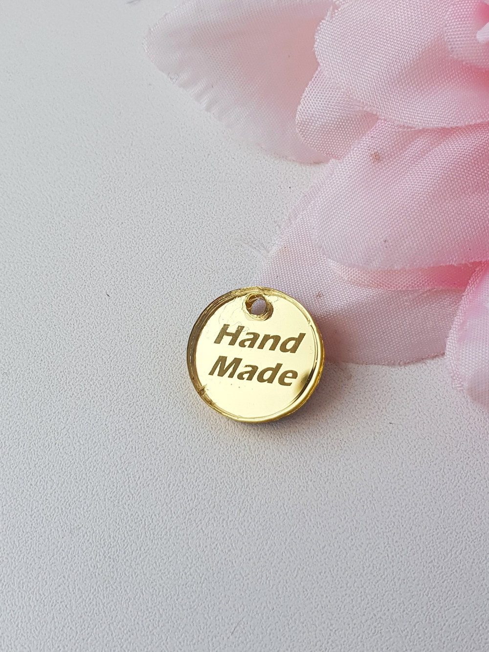 Round tag "Hand made" 3x16, Gold, org. glass, mirror