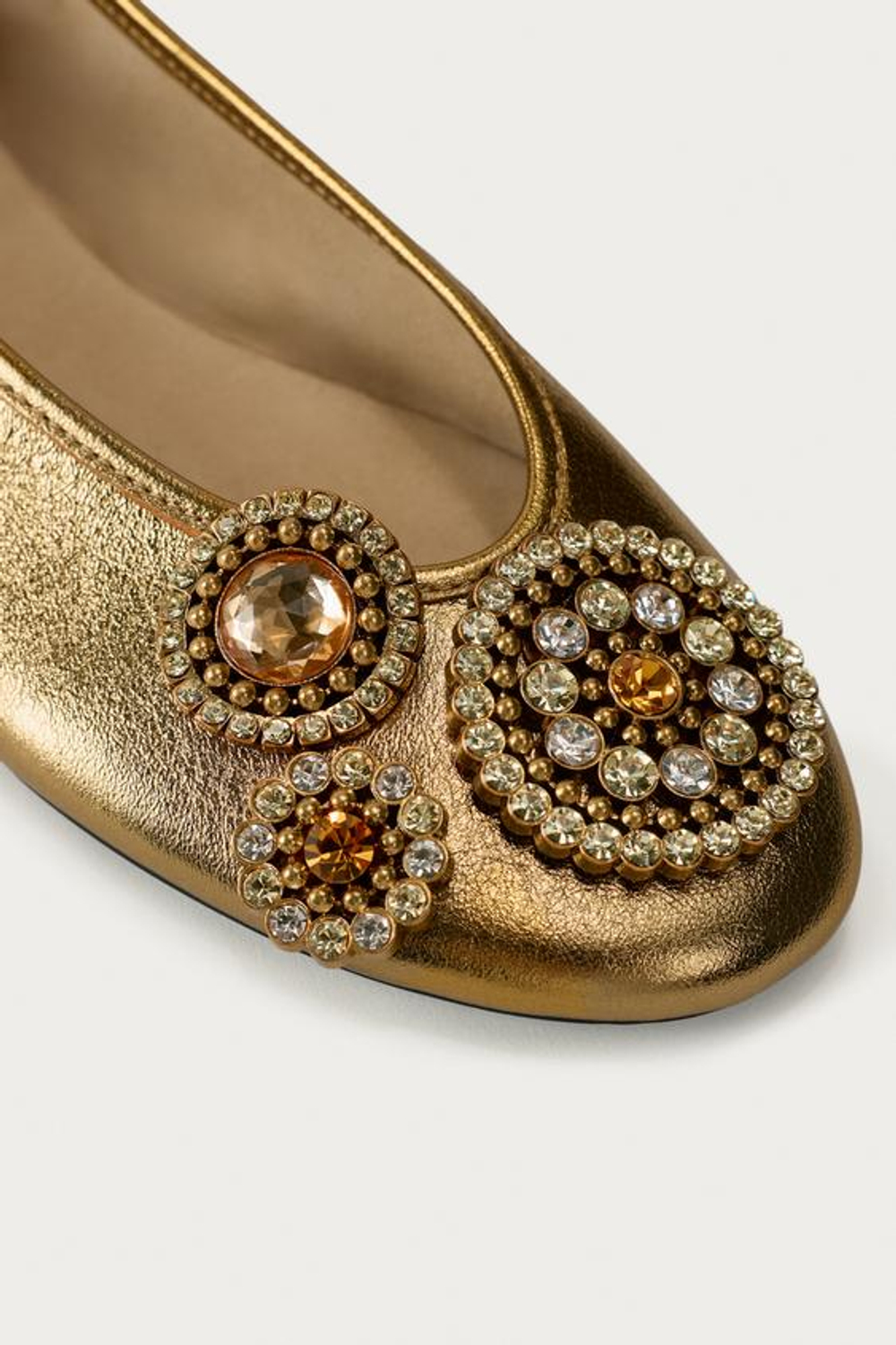 ZARA X MARISA BERENSON КОЖАНЫЕ БАЛЕТКИ, ЗОЛОТОЙ