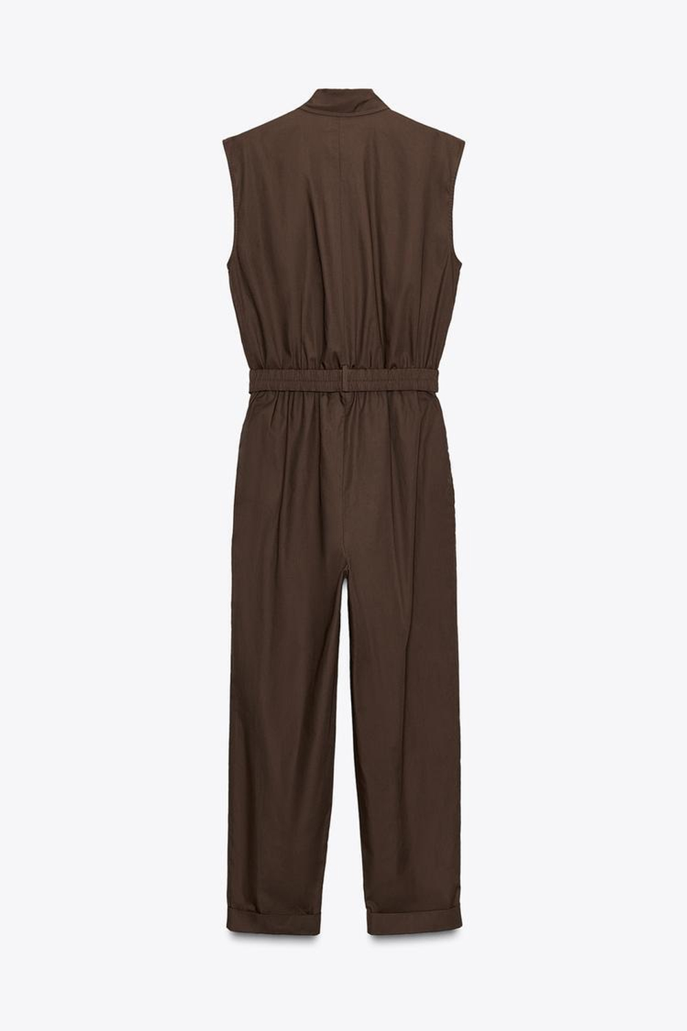 ZARA ДЛИННЫЙ КОМБИНЕЗОН ИЗ ПОПЛИНА, ТЕМНО-КОРИЧНЕВЫЙ