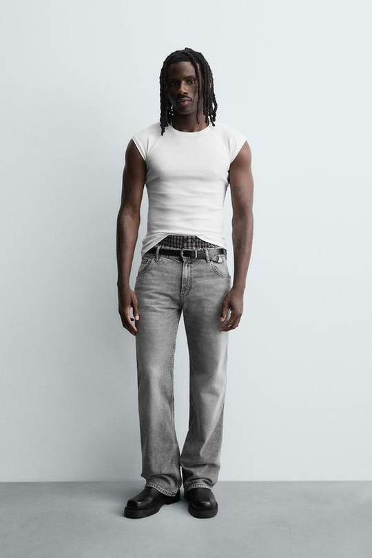 ZARA ДЖИНСЫ FLARE FIT С ЗАНИЖЕННОЙ ТАЛИЕЙ, СЕРЫЙ