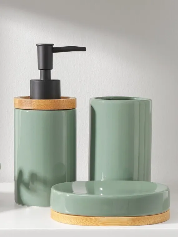 Набор аксессуаров для ванной комнаты SAVANNA «Джуно», 3 предмета (мыльница, дозатор для мыла, стакан), цвет зелёный