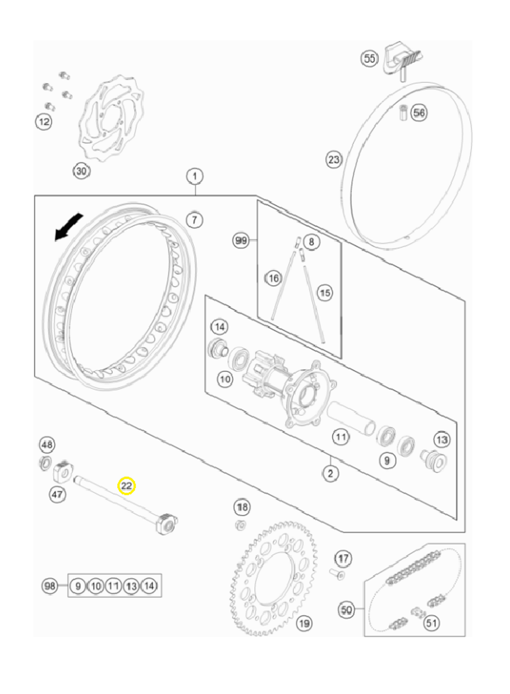 Ось заднего колеса KTM SX 65, Husqvarna TC 65