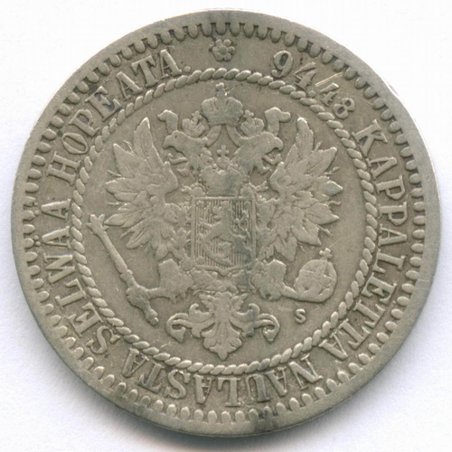 1 марка 1865 год (S). Россия для Финляндии. VF