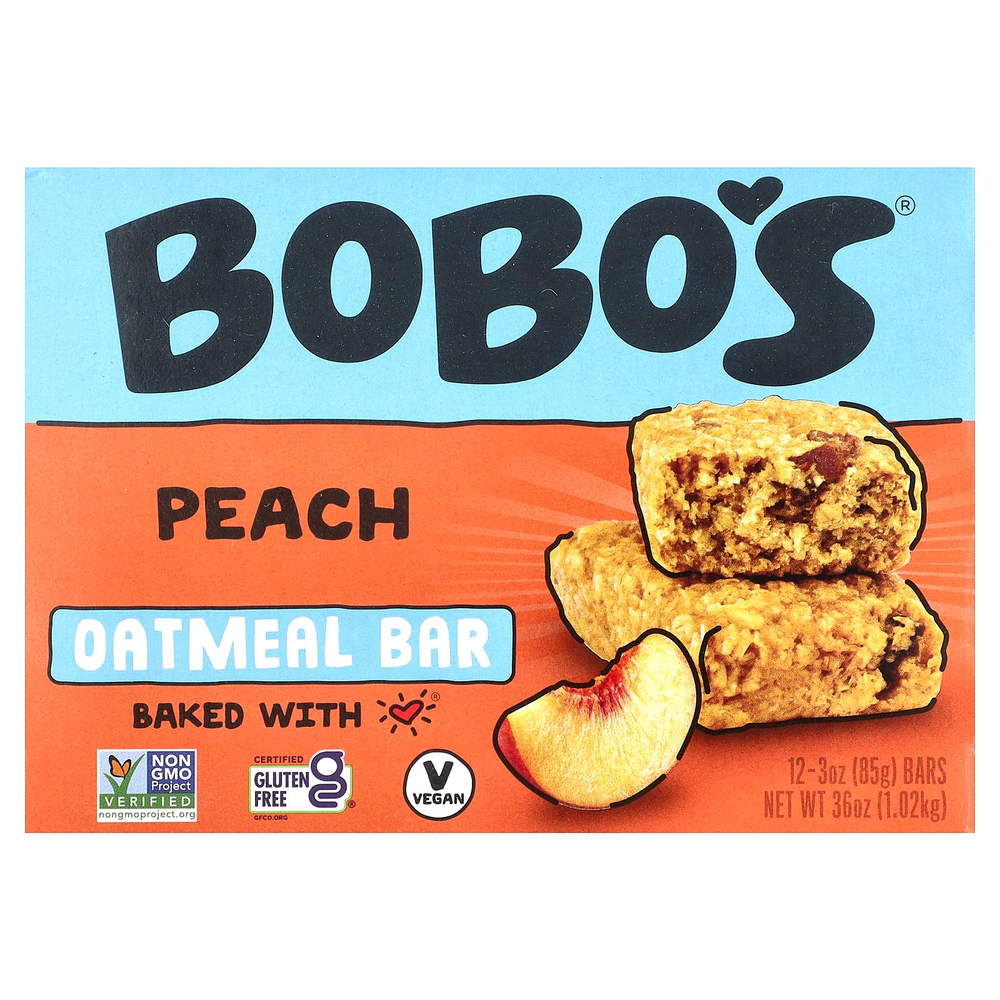 Bobo's Oat Bars, Овсяные батончики с персиком, 12 батончиков, 85 г (3 унции)