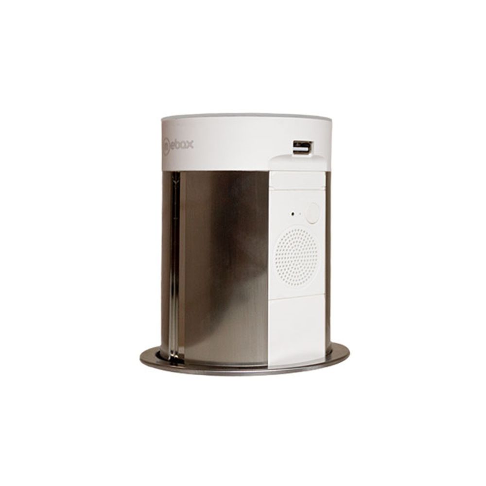 Блок розеток 17J Автоматический D=100 мм, 2 розетки + 2 USB + Bt колонка + б/п заряд, Серебро +белый