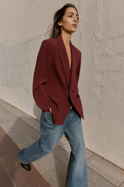 ZARA ДВУБОРТНЫЙ БЛЕЙЗЕР ОВЕРСАЙЗ, БУРГУНДИ