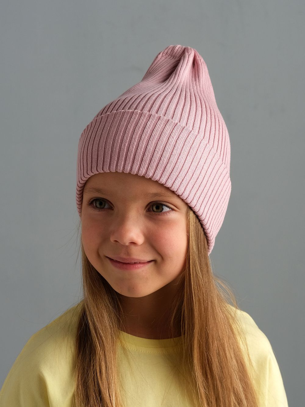 Шапка вязаная-резинка хлопковая КЭП(Пудра)