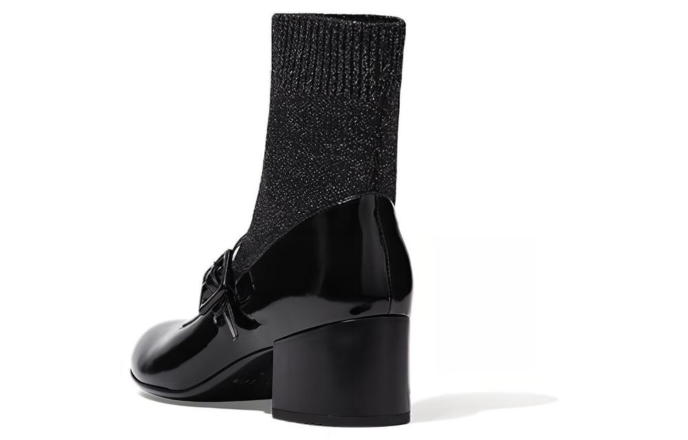 ZSAZSAZSU Comfortable Sock Boots Top Grain Cow Leather Ankle Boots 5.5cm Women"s Black