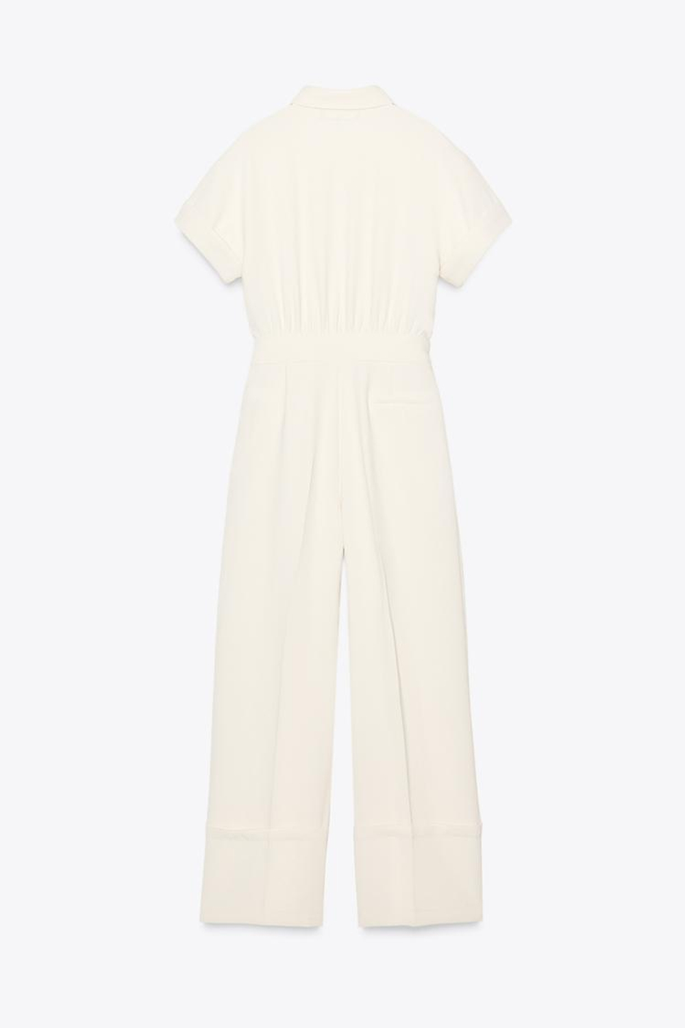 ZARA КОМБИНЕЗОН ИЗ КРЕПА С ПРЯЖКОЙ НА ПОЯСЕ, ЭКРЮ