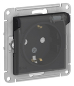 Systeme Electric AtlasDesign Aqua Карбон Розетка с/з со шторками, с крышкой, 16А, IP44, механизм