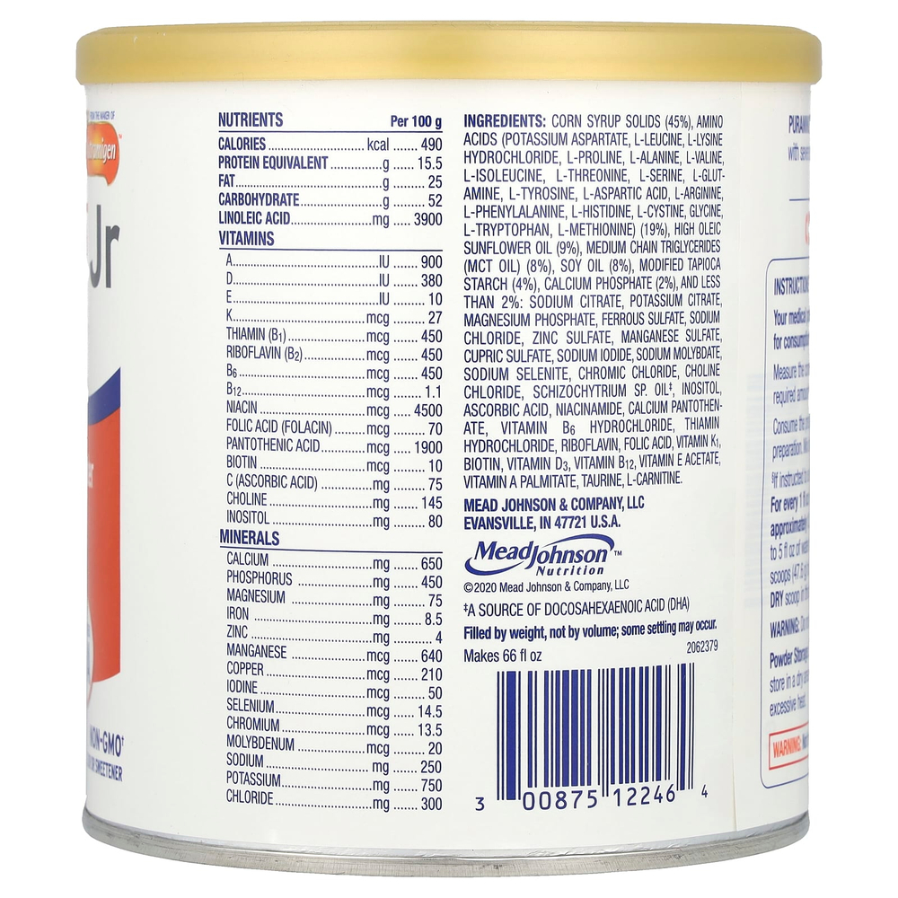 Enfamil, PurAmino ™ Jr, медицинское питание, пищевой порошок на аминокислотной основе, для детей от 1 года, без добавок, 400 г (14,1 унции)