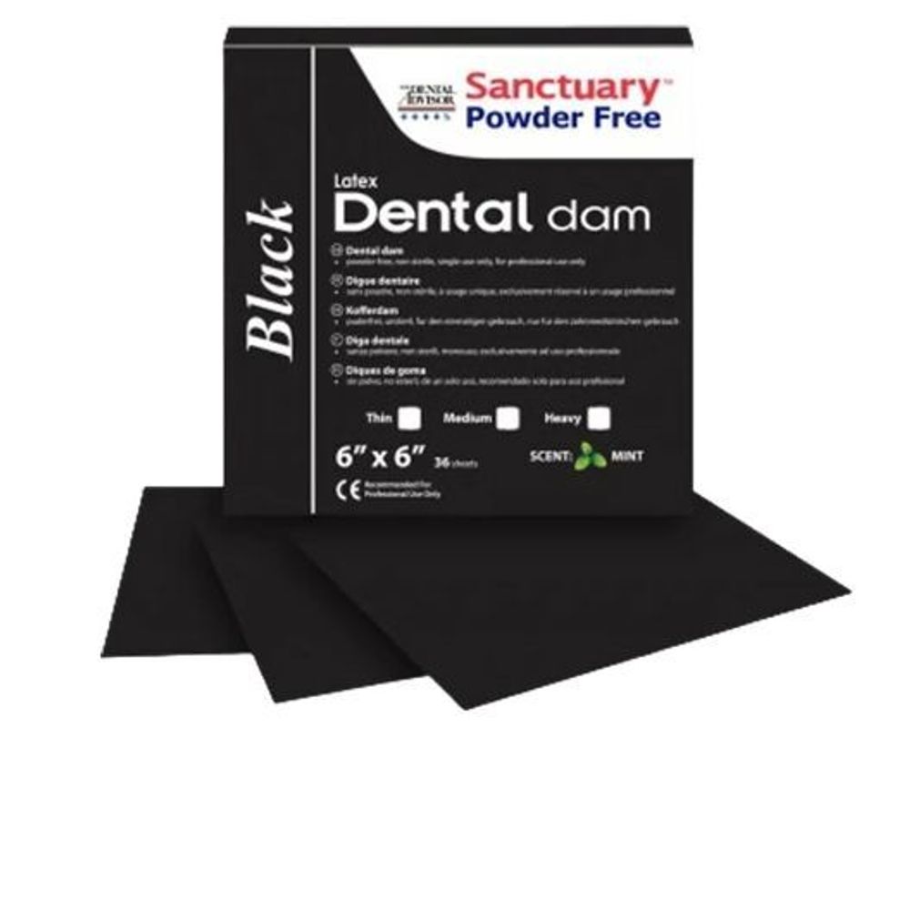 Коффердам Latex Dental Dams, черного цвета с ароматом мяты, средний, размеры 152мм. х 152мм., 36шт (упак.), SANCTUARY