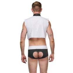 Мужской костюм "Синдбад" 3 в 1: черные хипсы с вырезом, жилетка и галстук LaBlinque LB15737