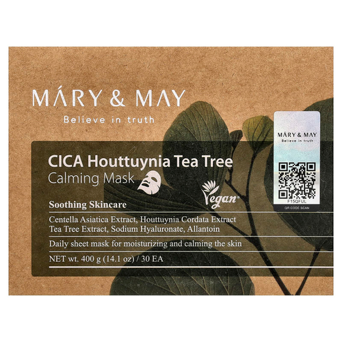 Mary & May, CICA Houttuynia Tea Tree Calming Beauty Mask, 30 шт., 400 г (14,1 унции)