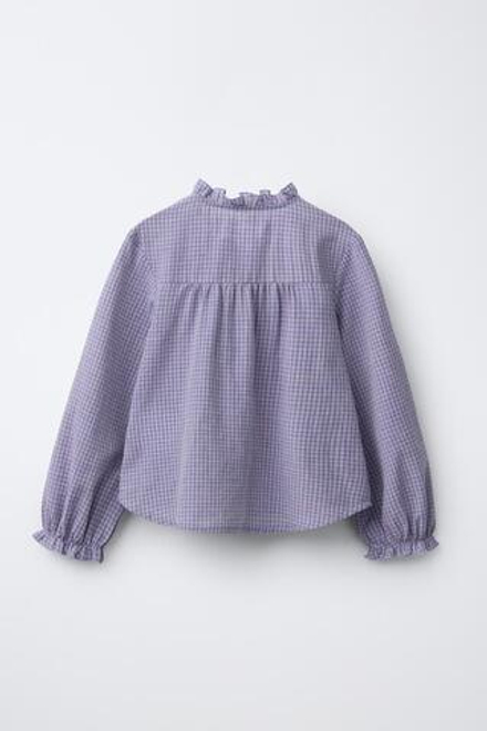 ZARA РУБАШКА В КЛЕТКУ С ВОЛАНАМИ, СИНИЙ