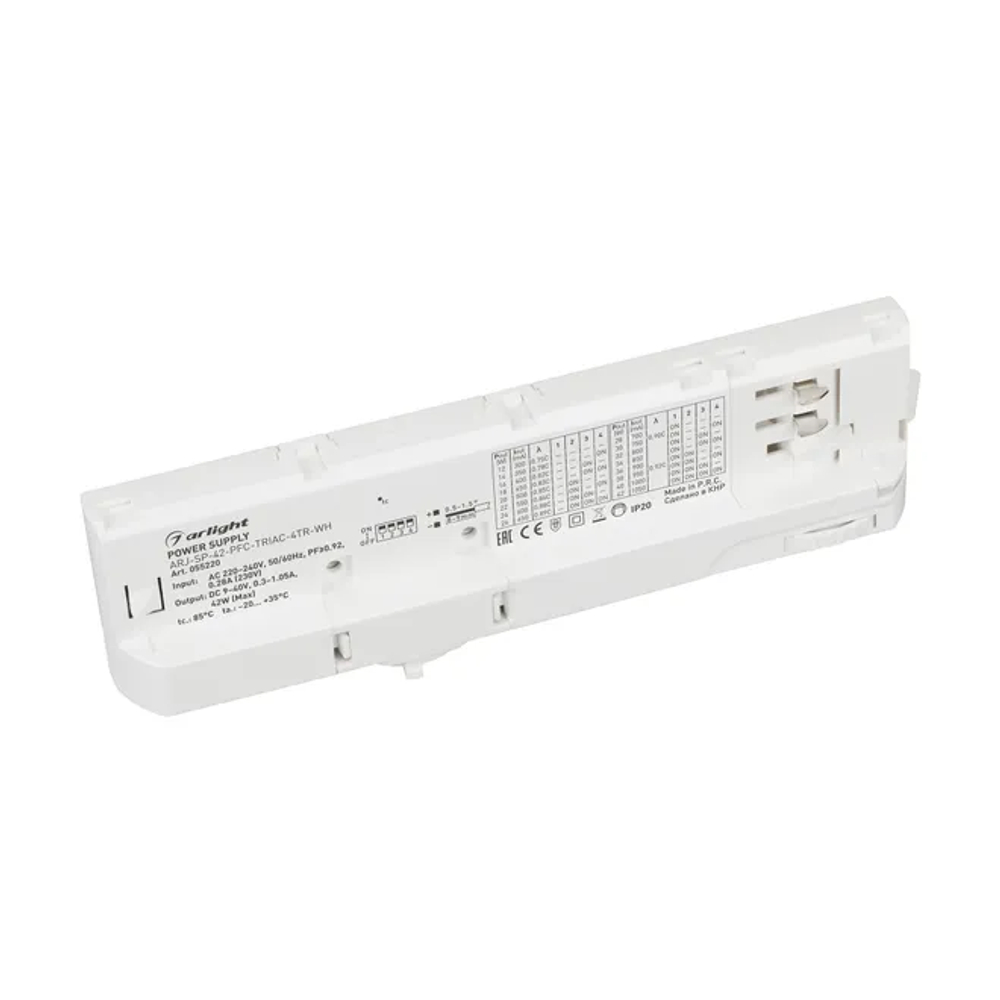 Блок питания для трековых систем ARJ-SP-42-PFC-TRIAC-4TR-WH (42W, 9-40V, 0.3-1.05A) (Arlight, IP20 Пластик, 5 лет) 055220