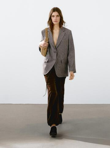 Massimo Dutti Пиджак из 100% льна с меланжевым узором, кротово-коричневый