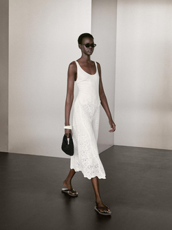 Massimo Dutti Платье миди из смесового хлопка, белый