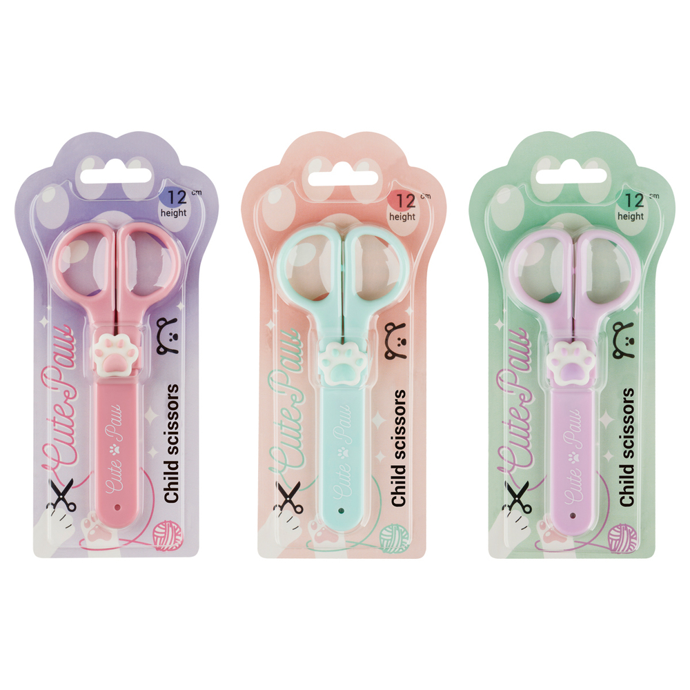 Ножницы детские MESHU "Paw" с топпером, 12см, в футляре, блистер, европодвес, ассорти