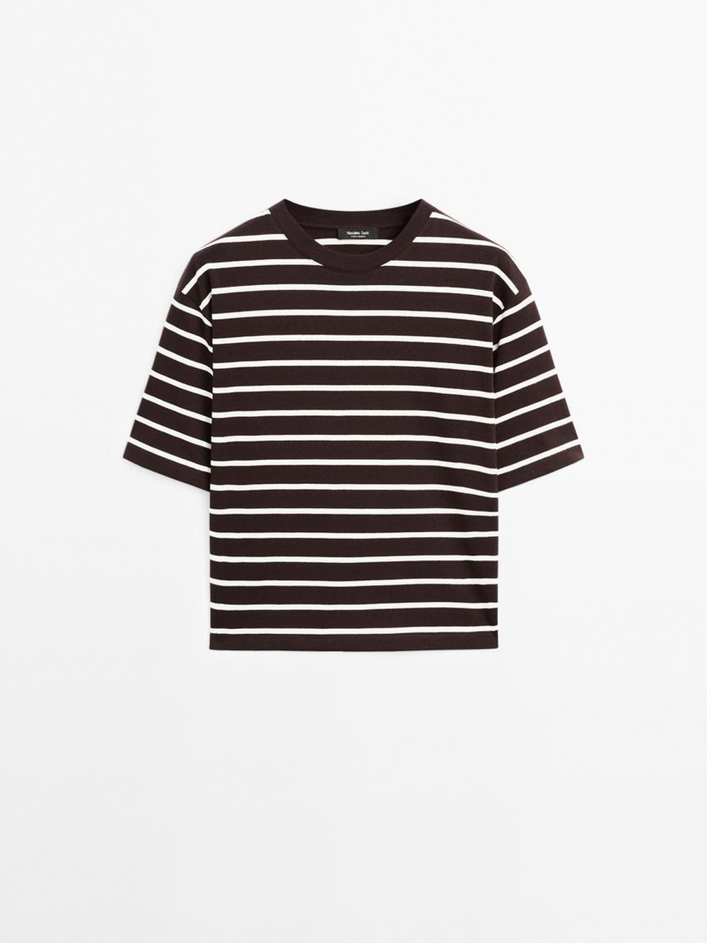 Massimo Dutti Футболка в полоску из 100% хлопка, коричневый