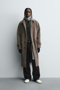 ZARA ПАЛЬТО ИЗ ИСКУССТВЕННОГО МЕХА СО СМЕСОВОЙ ШЕРСТЬЮ, ПЕСОЧНЫЙ МЕЛАНЖ