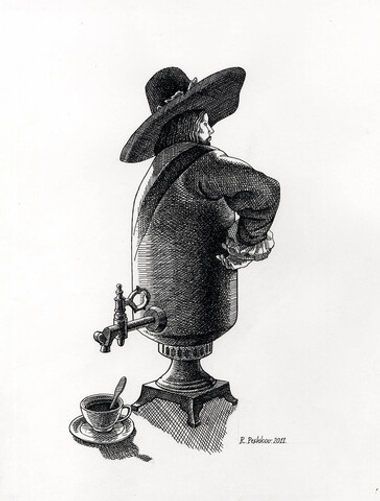 Пешков Р.В. Чаепитие. Бумага, тушь, перо. Россия. 2011 г.