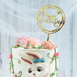 Топпер круглый «Happy Birthday» золотой