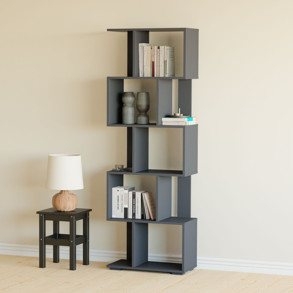 Стеллаж деревянный напольный Фаллет 5 полок 60х30х177 см для игрушек и для книг, антрацит