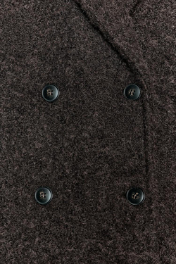 ZARA ПОЛУПАЛЬТО ИЗ БУКЛЕ, ТЕМНО-КОРИЧНЕВЫЙ