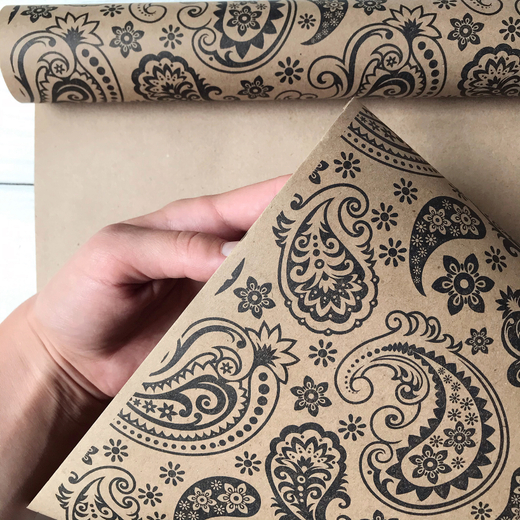 Крафт бумага упаковочная "Огуречный узор чёрный", 0,72 х 10 м, 70 г/м2