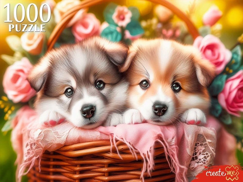 Пазлы 1000 элементов 685*480мм. "Два щенка в корзине"