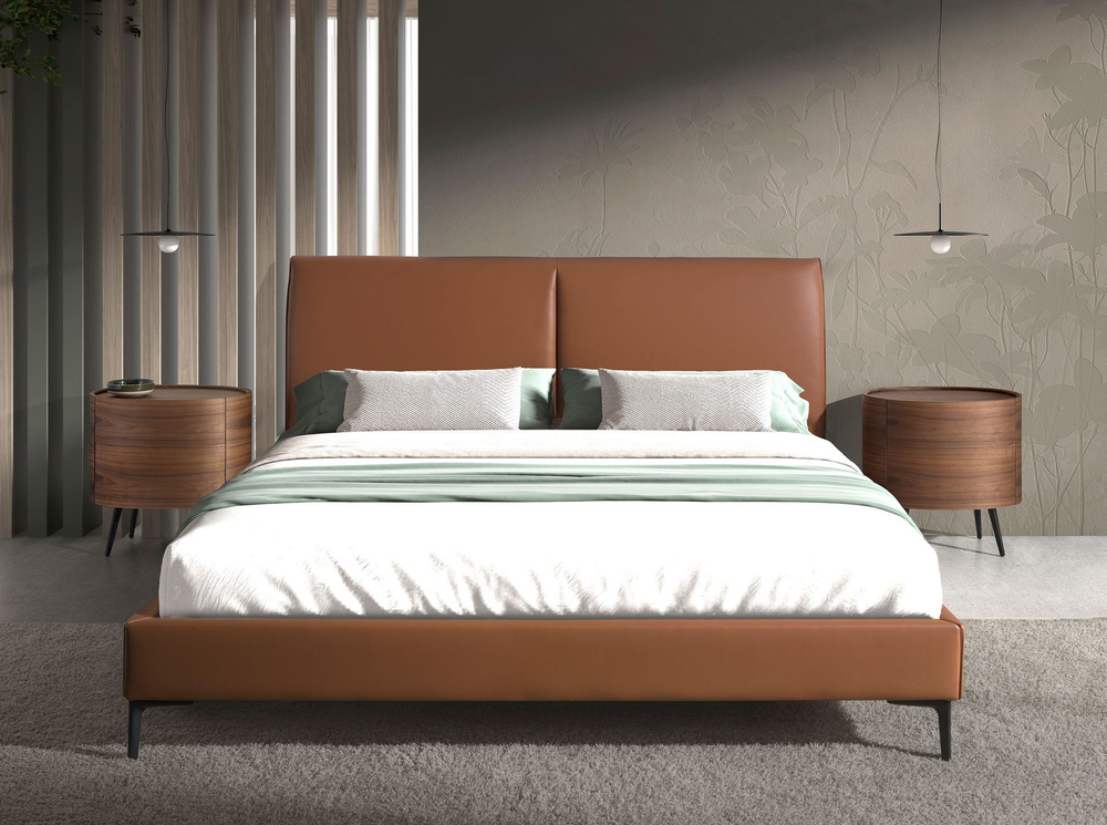 Кровать 7158/GC2015B коричневая из экокожи 180 x 200