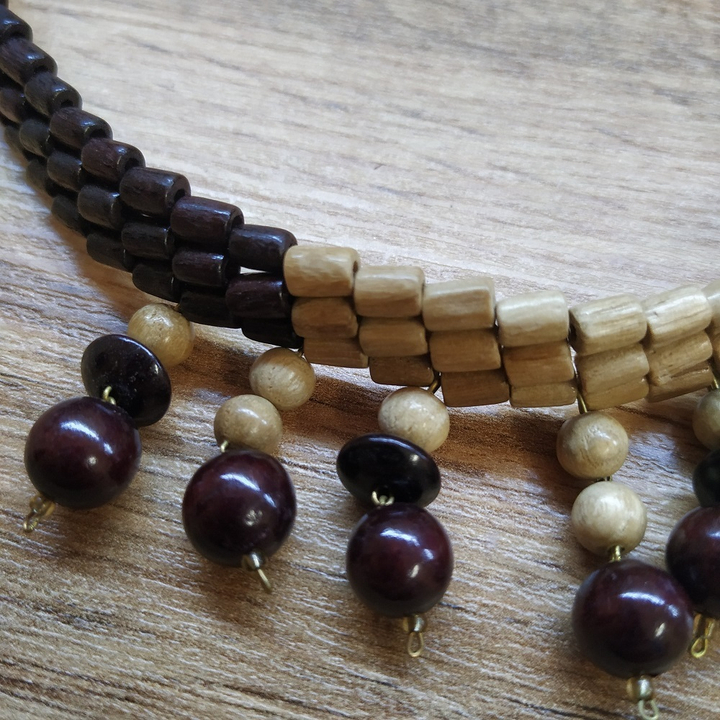 Колье Клеопатра, дерево, цвет бежевый, вишневый, 48 см