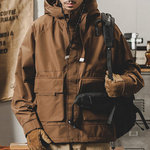 Классическая Ретро Рабочая одежда куртка с капюшоном и накладными карманами весенне-осенняя куртка.