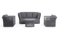 "Лугано" лаунж-зона 5-местная плетеная из роупа (веревки), каркас алюминиевый темно-серый, роуп темно-серый