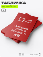 Табличка Звуковой оповещатель пожарной тревоги, на дверь и стену, информационная и мультиязычная (русский, английский, китайский), серия GLOBAL, 25х15 см, Айдентика Технолоджи