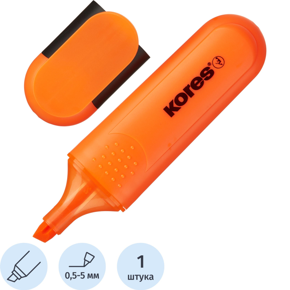 Маркер текстовыделитель Kores BRIGHT LINER PLUS, скош нак, 0.5-5 мм,оранж