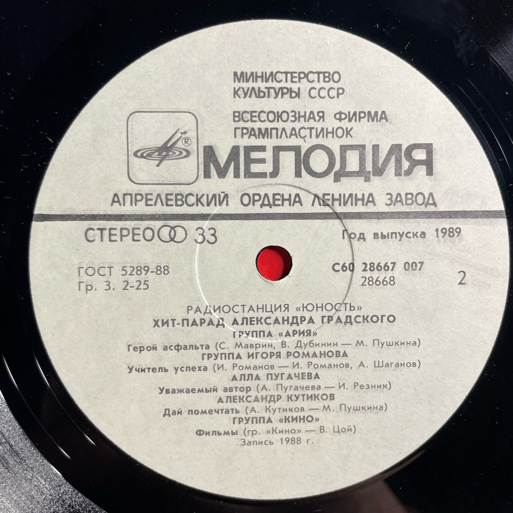 Винтажная виниловая пластинка LP Сборник Хит Парад Александра Градского (СССР 1989) (ДДТ, Наутилус Помпилиус, Кино и др)