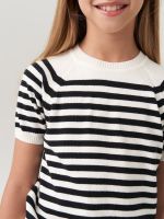 Джемпер для девочки с коротким рукавом AT1012 молочный-черный