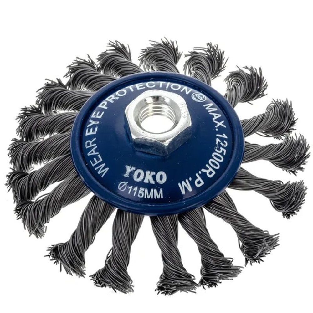 Щетка коническая 115 мм/М14 для УШМ, проволока сталь крученая Yoko