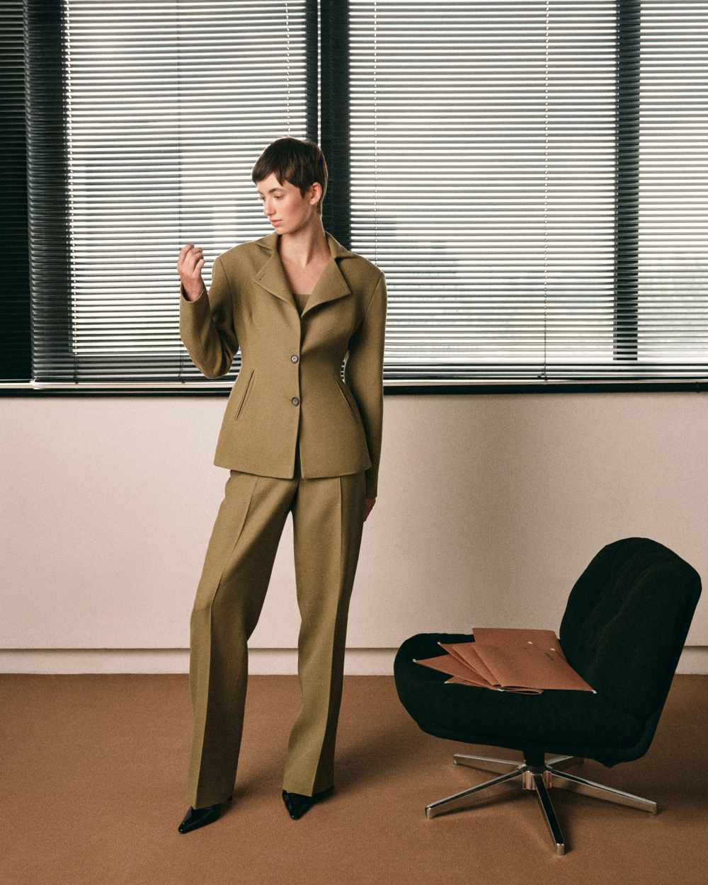 Пиджак Оливковый приталенный