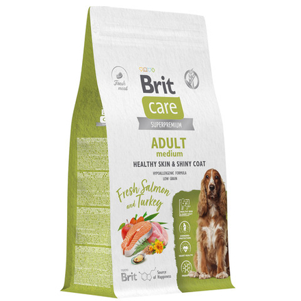Сухой Корм Brit Care Dog Adult M Healthy Skin&Shiny Coat для взрослых собак средних пород здоровая кожа и шерсть с лососем и индейкой 1.5 кг
