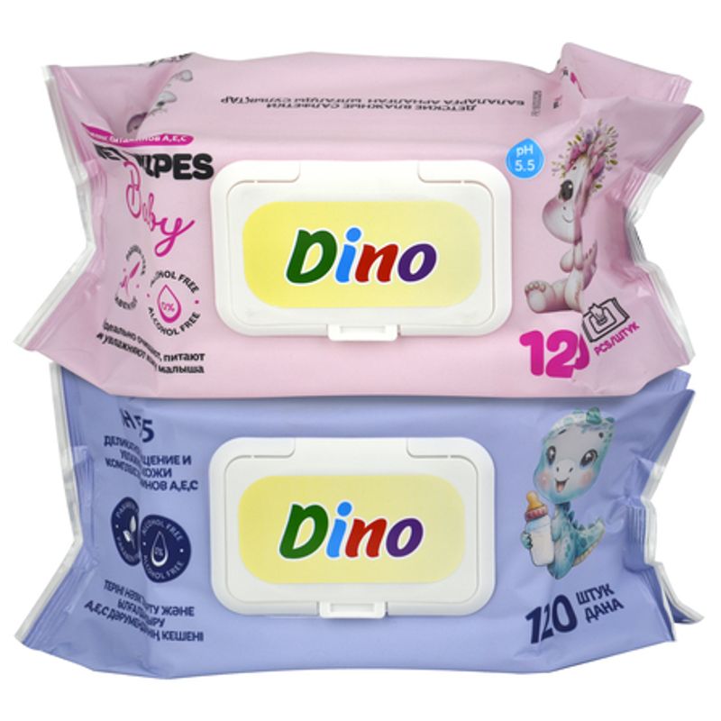 Салфетки влажные Dino Baby детские 120 шт/упак 16 упак/кор