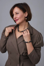 Колье Византия графит с карамельной плоской жемчужиной