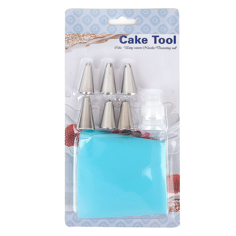 Набор кондитерский: 6 насадок и кондитерский мешок 12*12*22см.(3вида) (нержавеющая сталь)