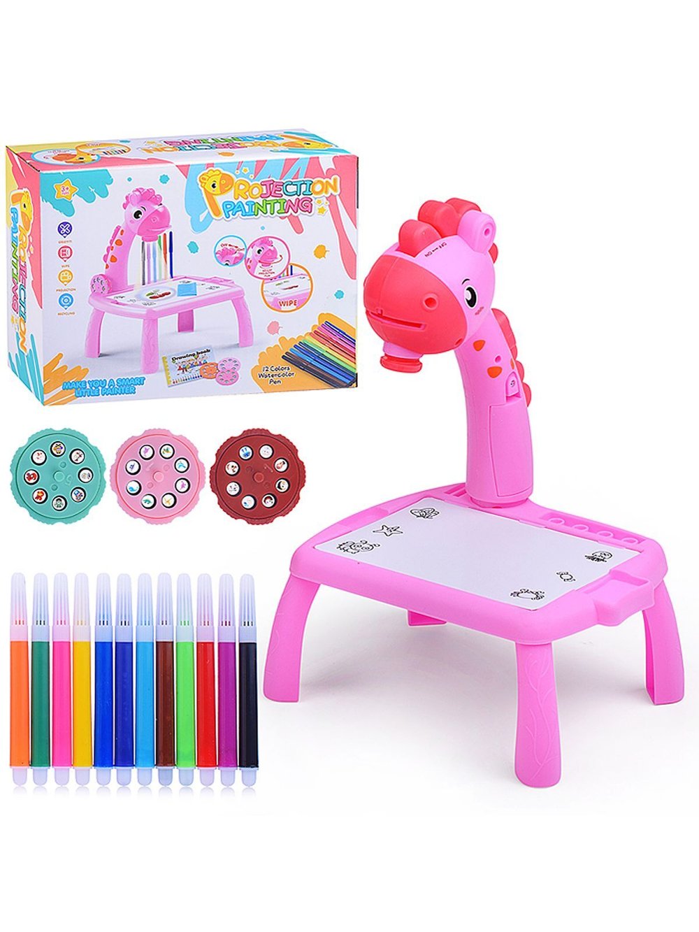 Доска для рисования Жираф с проектором (RFY222-6) розовая