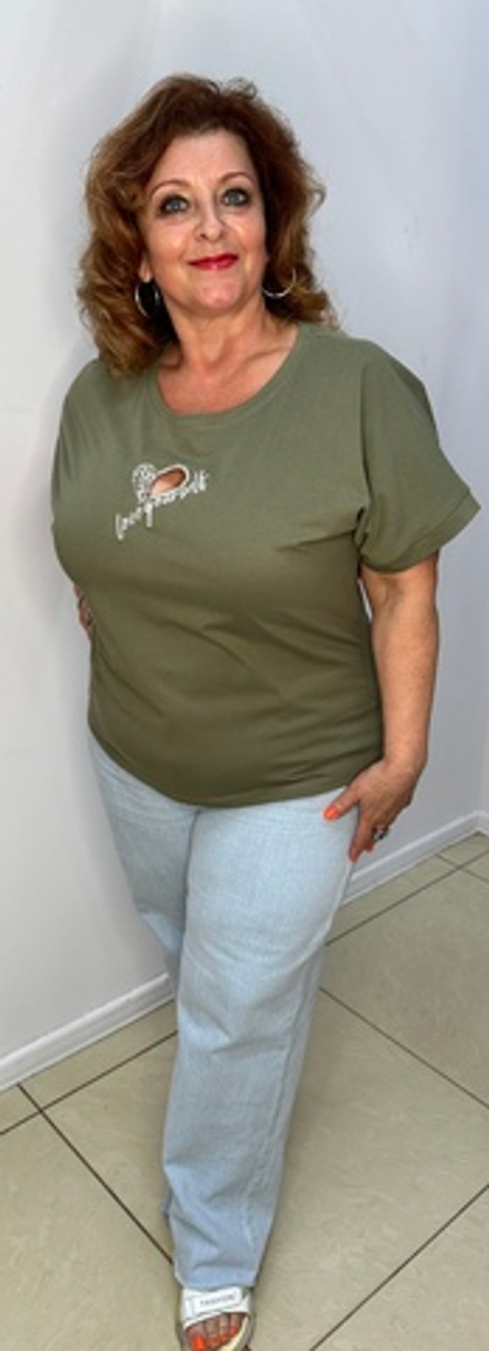 Оливковый блузон-футболка  с "сердцем"