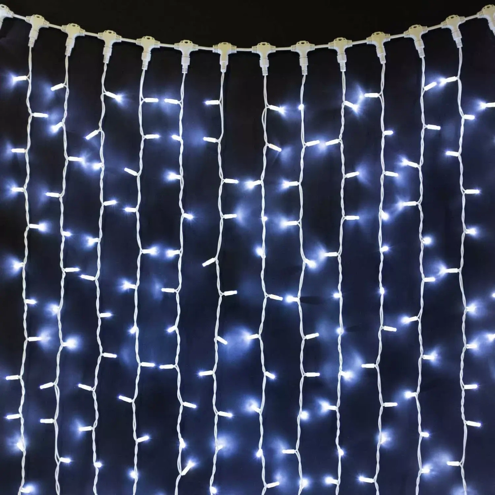 Светодиодный занавес с колпачком 2*3 м., 600 белых LED ламп, каучуковый белый провод, IP65, Beauty Led (LL602-8-2W)