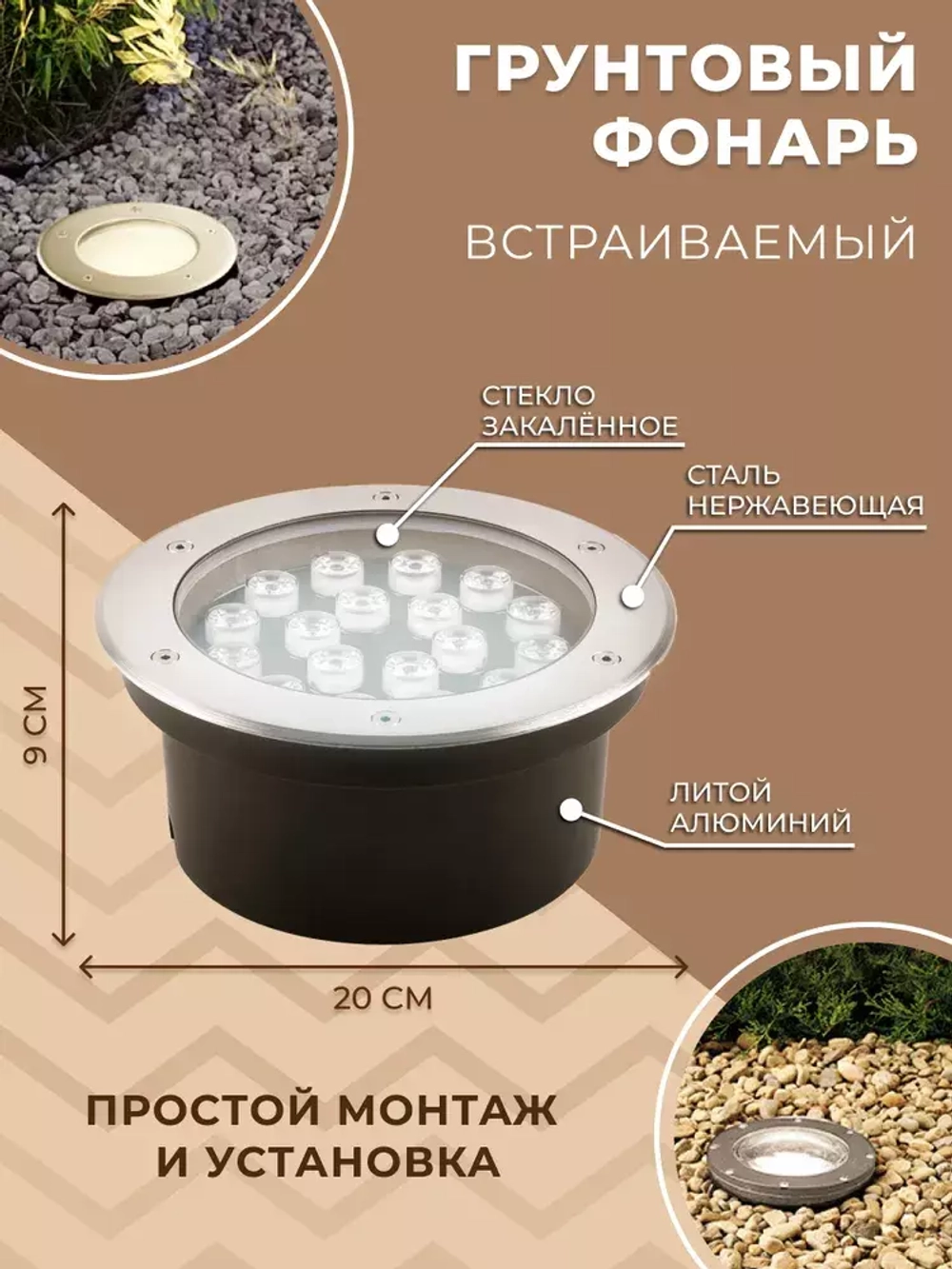 Светильник LED тротуарный (грунтовый) встраив. SP2707 18W 6400K 85-265V IP67 Feron