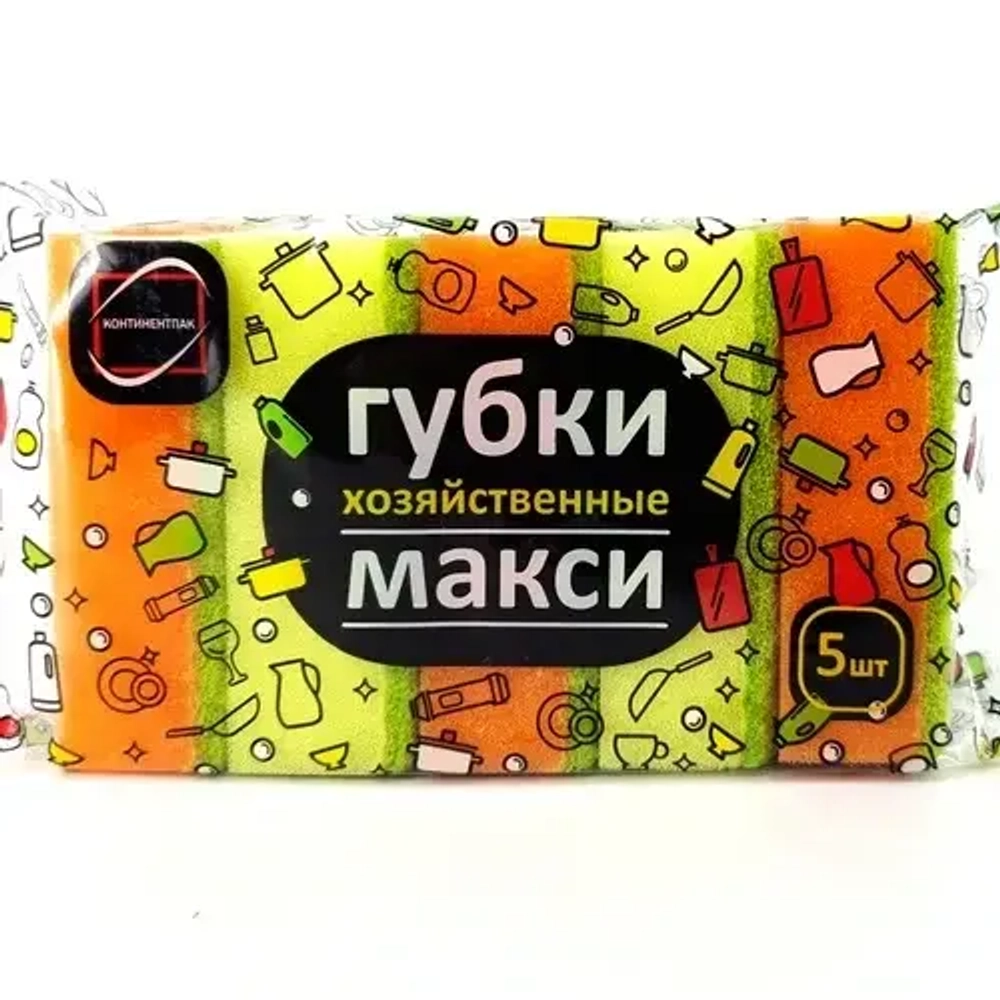 Губка для посуды 5 шт Макси 9,5х6,5х3 см (20уп/кор) КонтинентПак